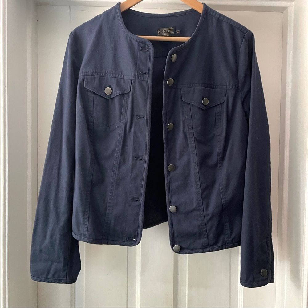 Pendleton Navy Blue Utility Jacket Silver Button Up Size MP